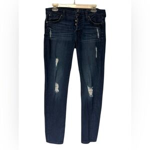 7 For All Mankind Dark Blue Distressed Skinny Jeans